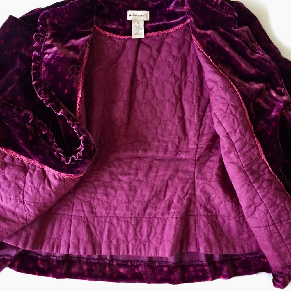 Anthropologie - Elevenses - Velvet Peplum Jacket - Swiss Dot Print - Wine - 4